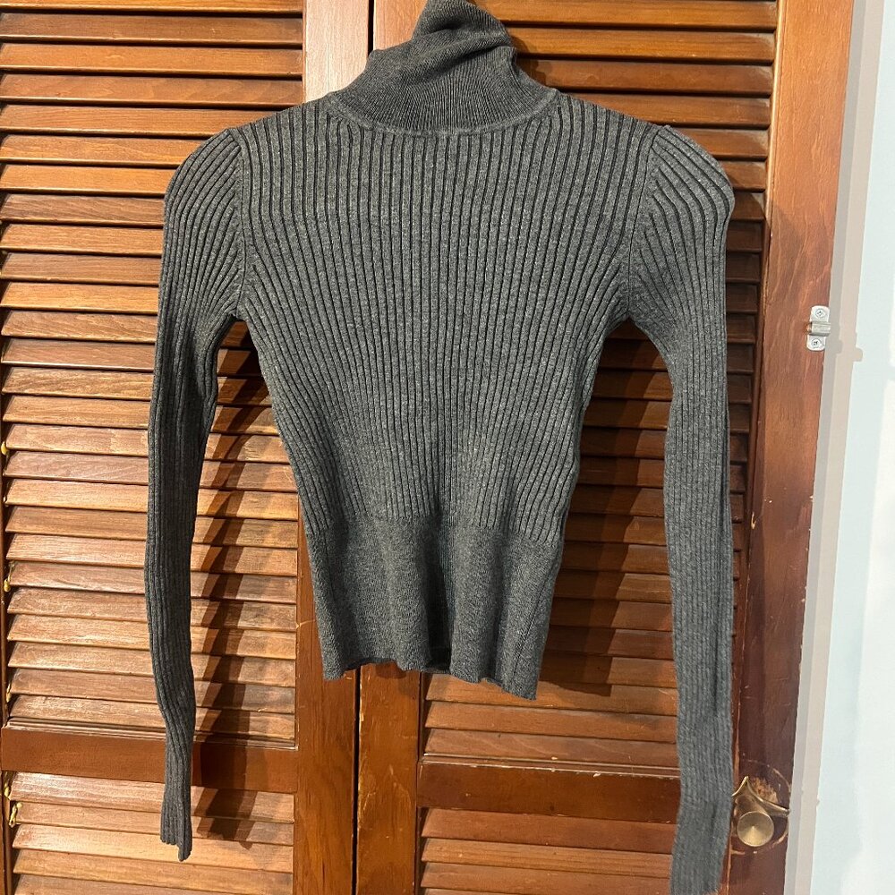 Grey Ribbed Zara Long Sleeve Top, Turtle Neck